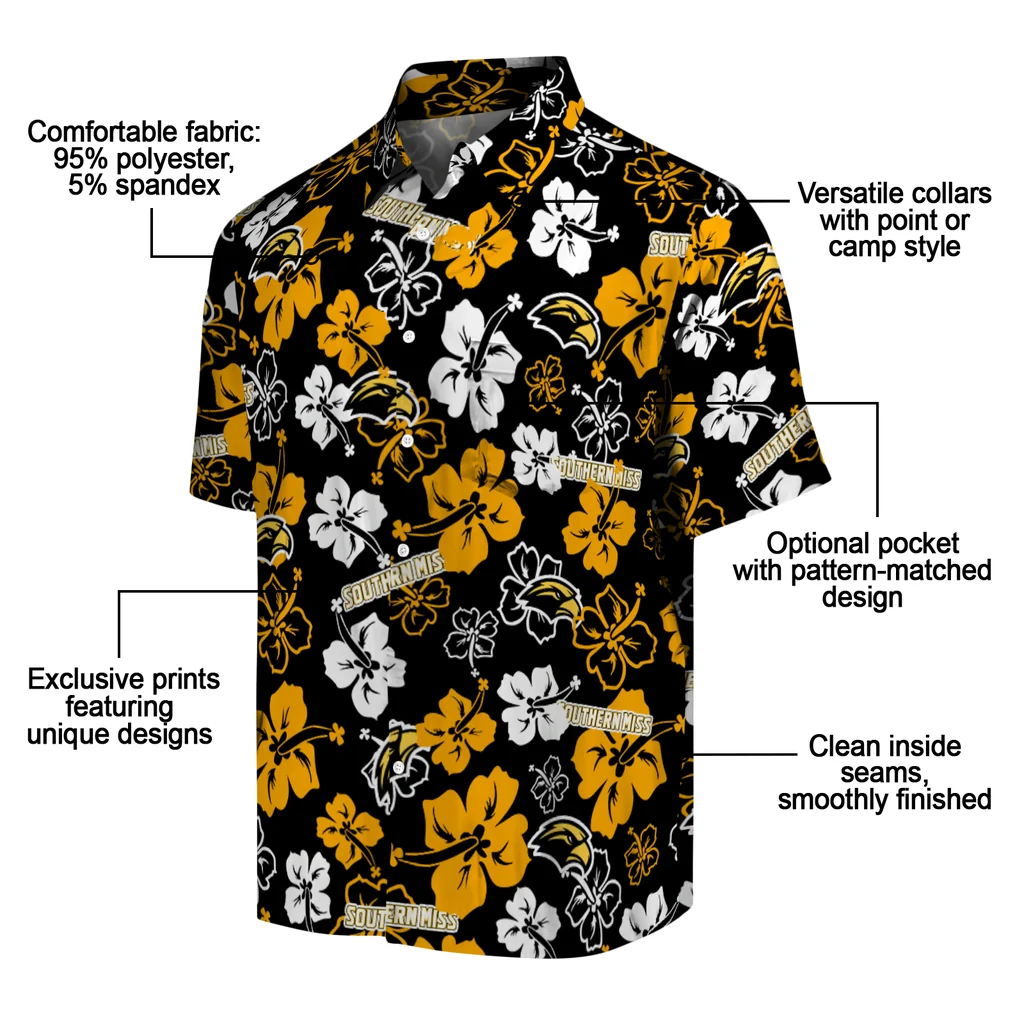 Southern Miss Golden Eagles Hawaiian Shirt - Hibiscus Flower Design southern miss golden eagles hibiscus bloom black hawaiian shirts new arrival