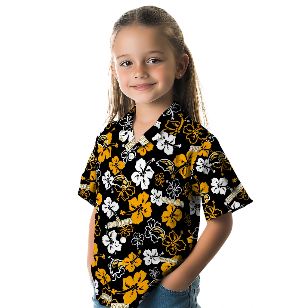 Southern Miss Golden Eagles Hawaiian Shirt - Hibiscus Flower Design southern miss golden eagles hibiscus bloom black hawaiian shirts premium grade