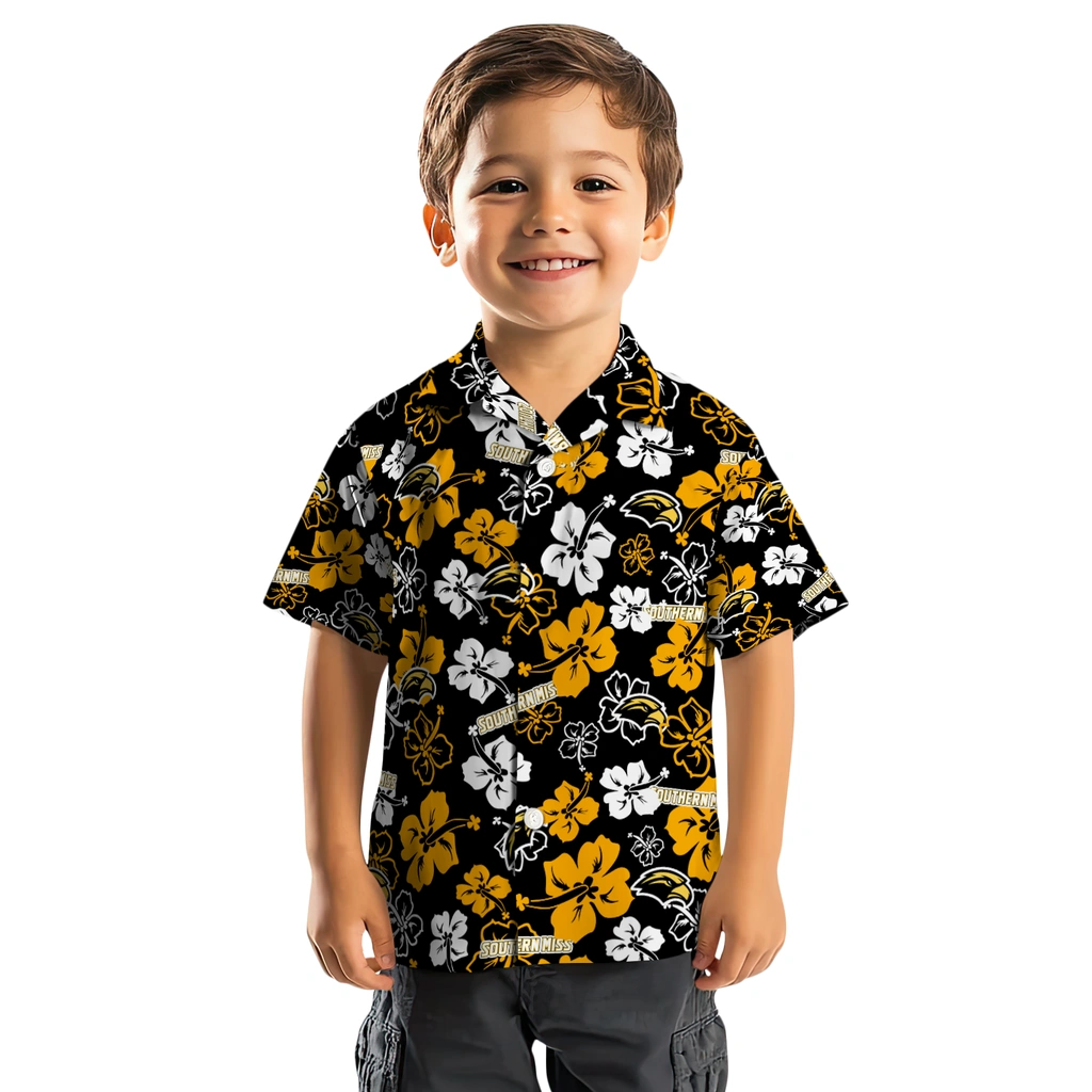 Southern Miss Golden Eagles Hawaiian Shirt - Hibiscus Flower Design southern miss golden eagles hibiscus bloom black hawaiian shirts top rated