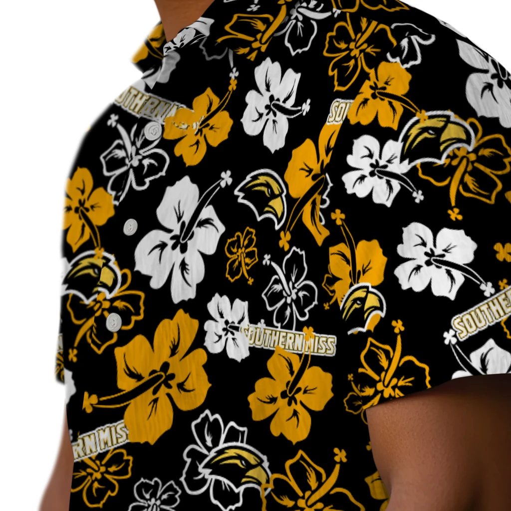 Southern Miss Golden Eagles Hawaiian Shirt - Hibiscus Flower Design southern miss golden eagles hibiscus bloom black hawaiian shirts trendy