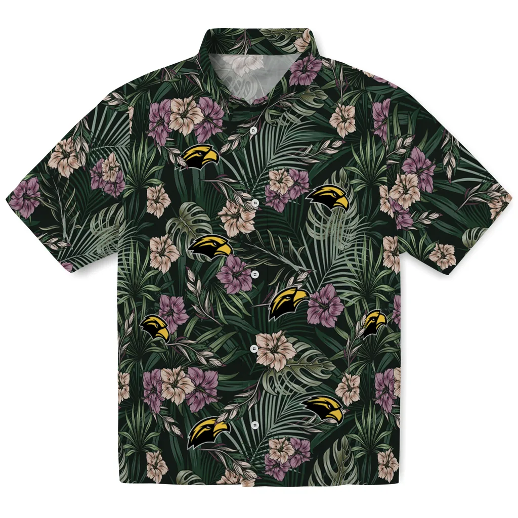 Southern Miss Golden Eagles Hawaiian Shirt - Hibiscus Leaves Pattern southern miss golden eagles hibiscus leaves pattern green hawaiian shirts best selling