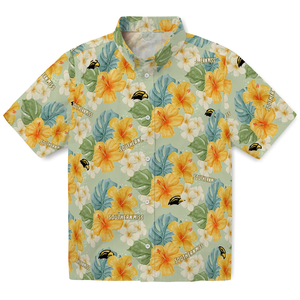 Southern Miss Golden Eagles Hawaiian Shirt - Hibiscus Mood southern miss golden eagles hibiscus mood pale lime yellow hawaiian shirts best selling
