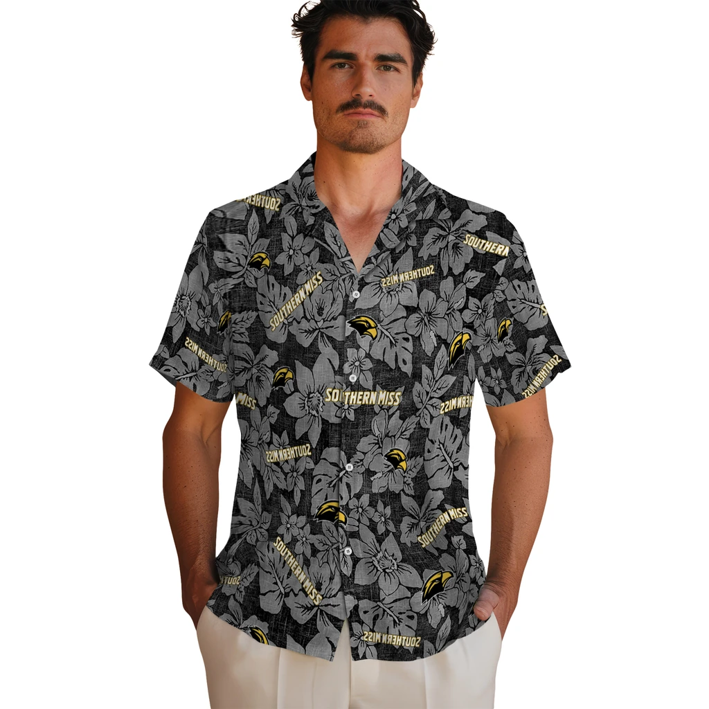 Southern Miss Golden Eagles Hawaiian Shirt - Hibiscus Oasis southern miss golden eagles hibiscus oasis black hawaiian shirts fashion forward