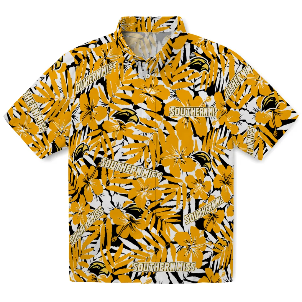 Southern Miss Golden Eagles Hawaiian Shirt - Hibiscus Overlay southern miss golden eagles hibiscus overlay hawaiian shirts best selling