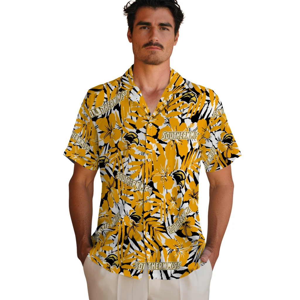 Southern Miss Golden Eagles Hawaiian Shirt - Hibiscus Overlay southern miss golden eagles hibiscus overlay hawaiian shirts fashion forward