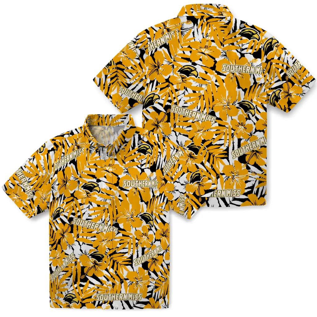 Southern Miss Golden Eagles Hawaiian Shirt - Hibiscus Overlay southern miss golden eagles hibiscus overlay hawaiian shirts high quality
