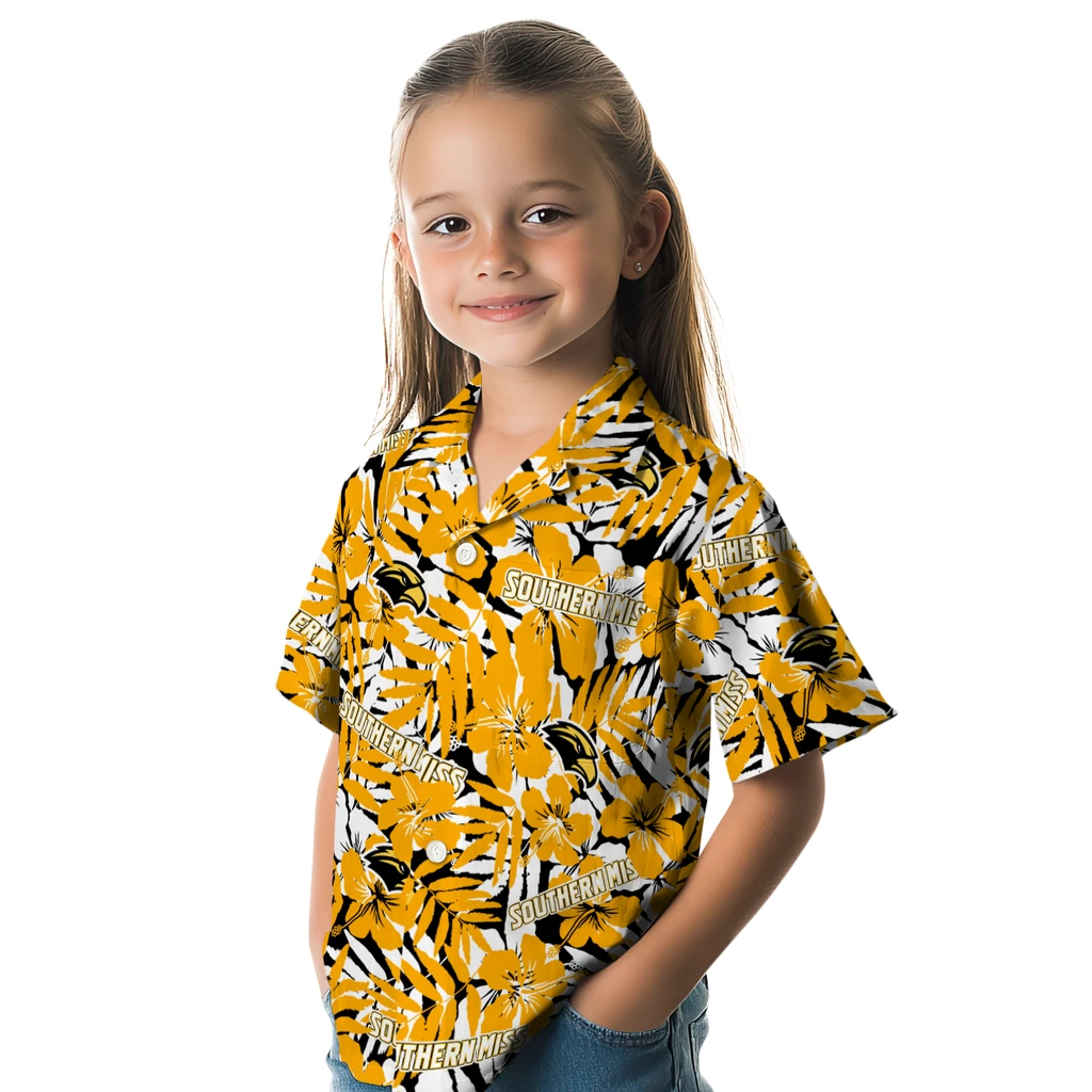 Southern Miss Golden Eagles Hawaiian Shirt - Hibiscus Overlay southern miss golden eagles hibiscus overlay hawaiian shirts premium grade