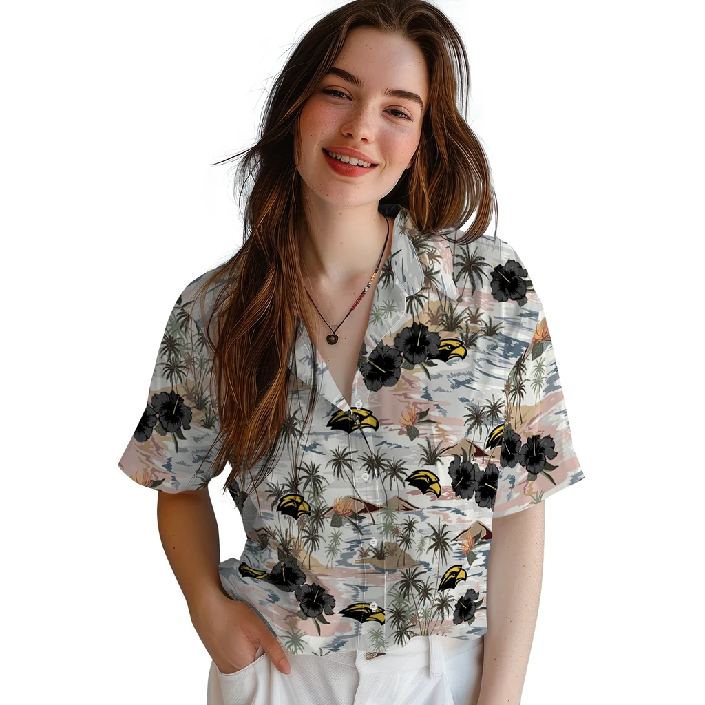 Southern Miss Golden Eagles Hawaiian Shirt - Hibiscus Seaside southern miss golden eagles hibiscus seaside white hawaiian shirts latest model