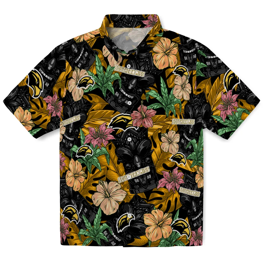 Southern Miss Golden Eagles Hawaiian Shirt - Hibiscus Tiki Jungle southern miss golden eagles tiki jungle black hawaiian shirts best selling