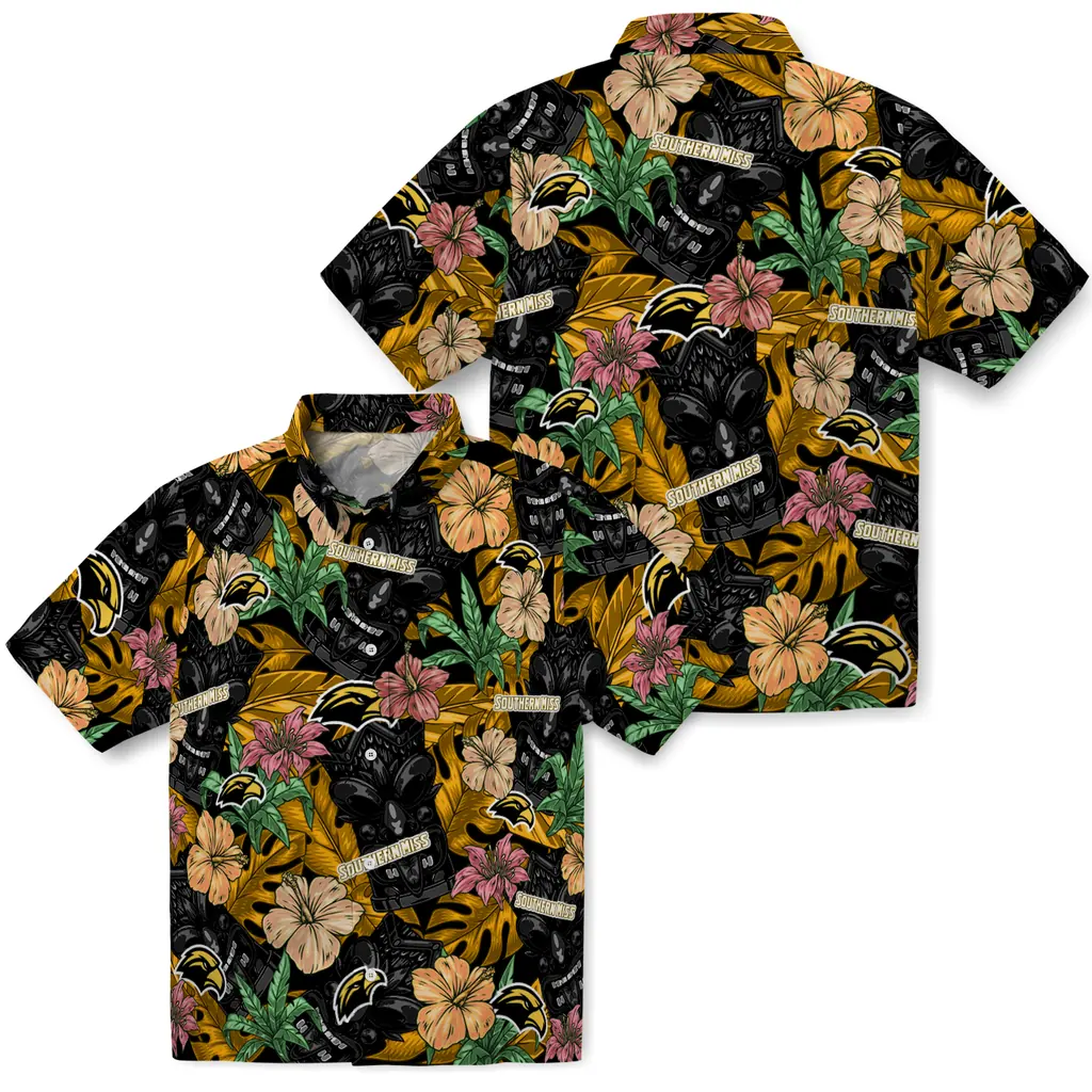 Southern Miss Golden Eagles Hawaiian Shirt - Hibiscus Tiki Jungle southern miss golden eagles tiki jungle black hawaiian shirts high quality