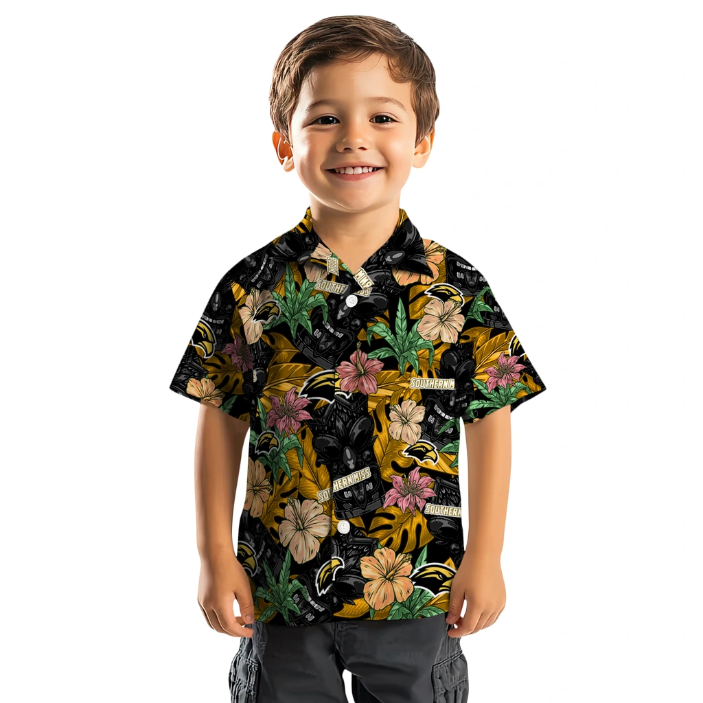 Southern Miss Golden Eagles Hawaiian Shirt - Hibiscus Tiki Jungle southern miss golden eagles tiki jungle black hawaiian shirts top rated