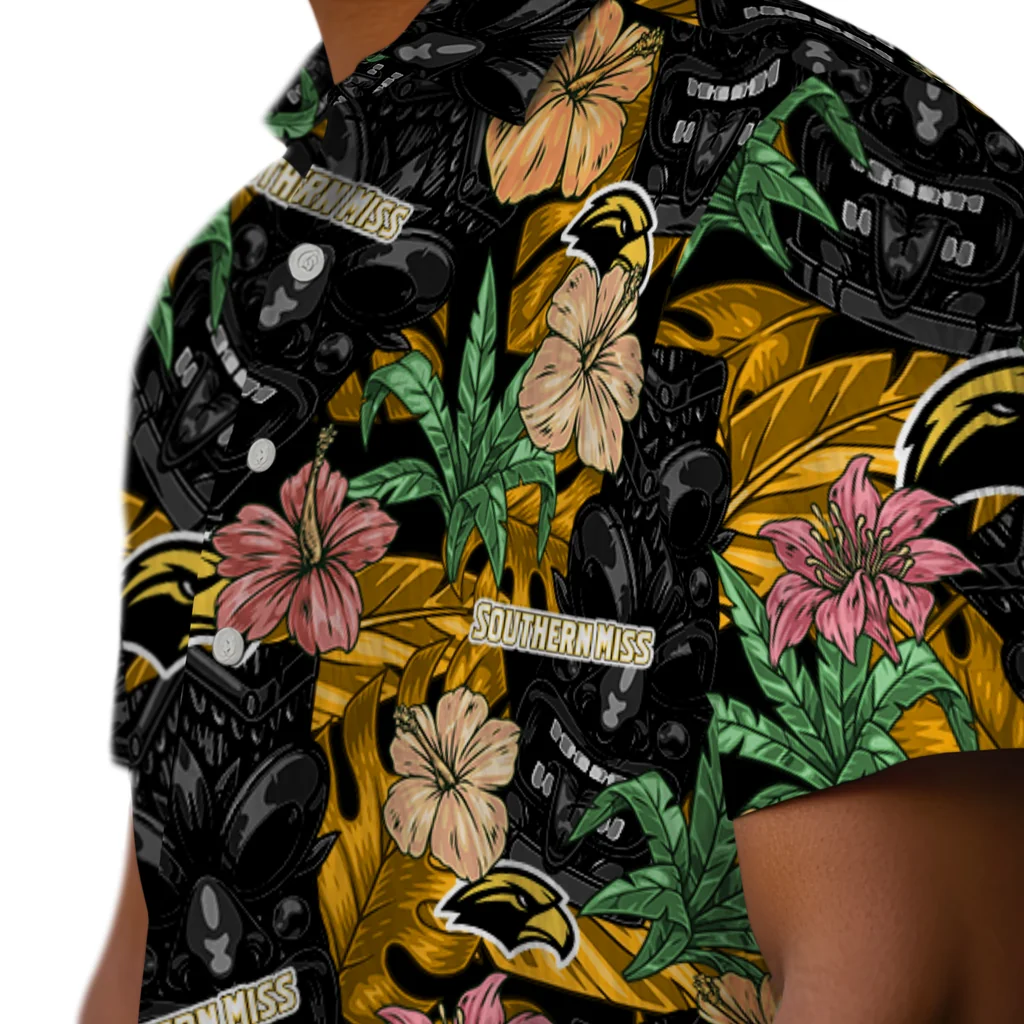 Southern Miss Golden Eagles Hawaiian Shirt - Hibiscus Tiki Jungle southern miss golden eagles tiki jungle black hawaiian shirts trendy