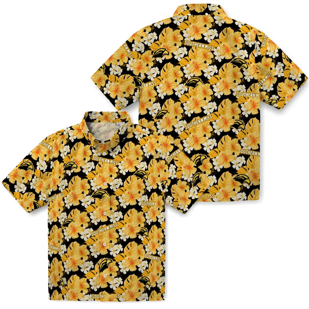 Southern Miss Golden Eagles Hawaiian Shirt - Hibiscus Tropics southern miss golden eagles hibiscus tropics black yellow hawaiian shirts high quality