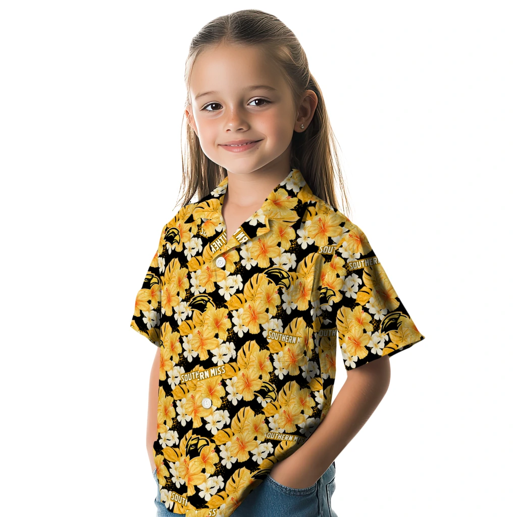 Southern Miss Golden Eagles Hawaiian Shirt - Hibiscus Tropics southern miss golden eagles hibiscus tropics black yellow hawaiian shirts premium grade