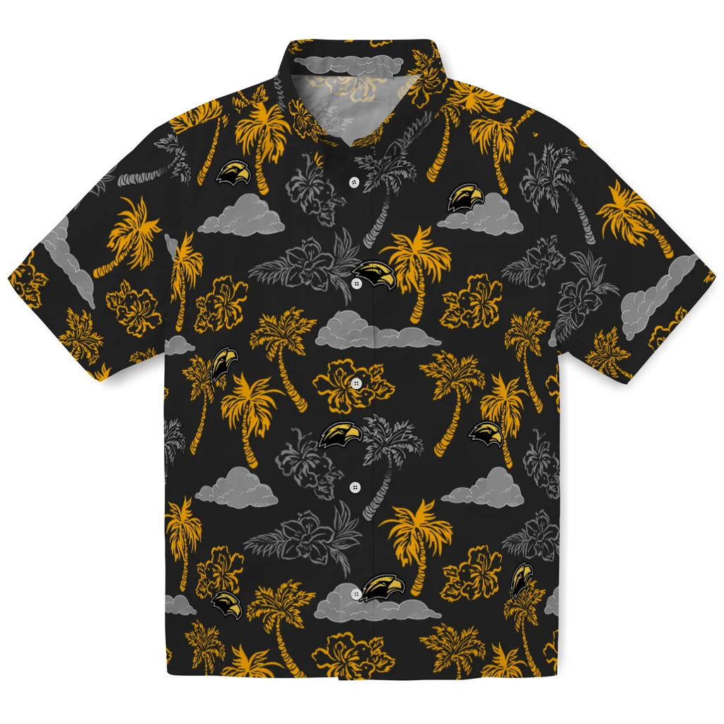 Southern Miss Golden Eagles Hawaiian Shirt - Palm And Clouds southern miss golden eagles palm and clouds black hawaiian shirts best selling