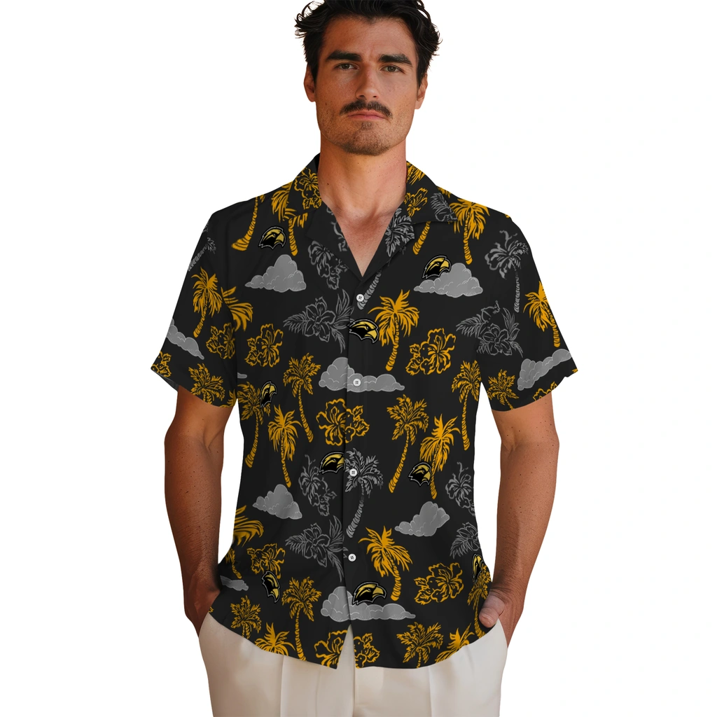 Southern Miss Golden Eagles Hawaiian Shirt - Palm And Clouds southern miss golden eagles palm and clouds black hawaiian shirts fashion forward