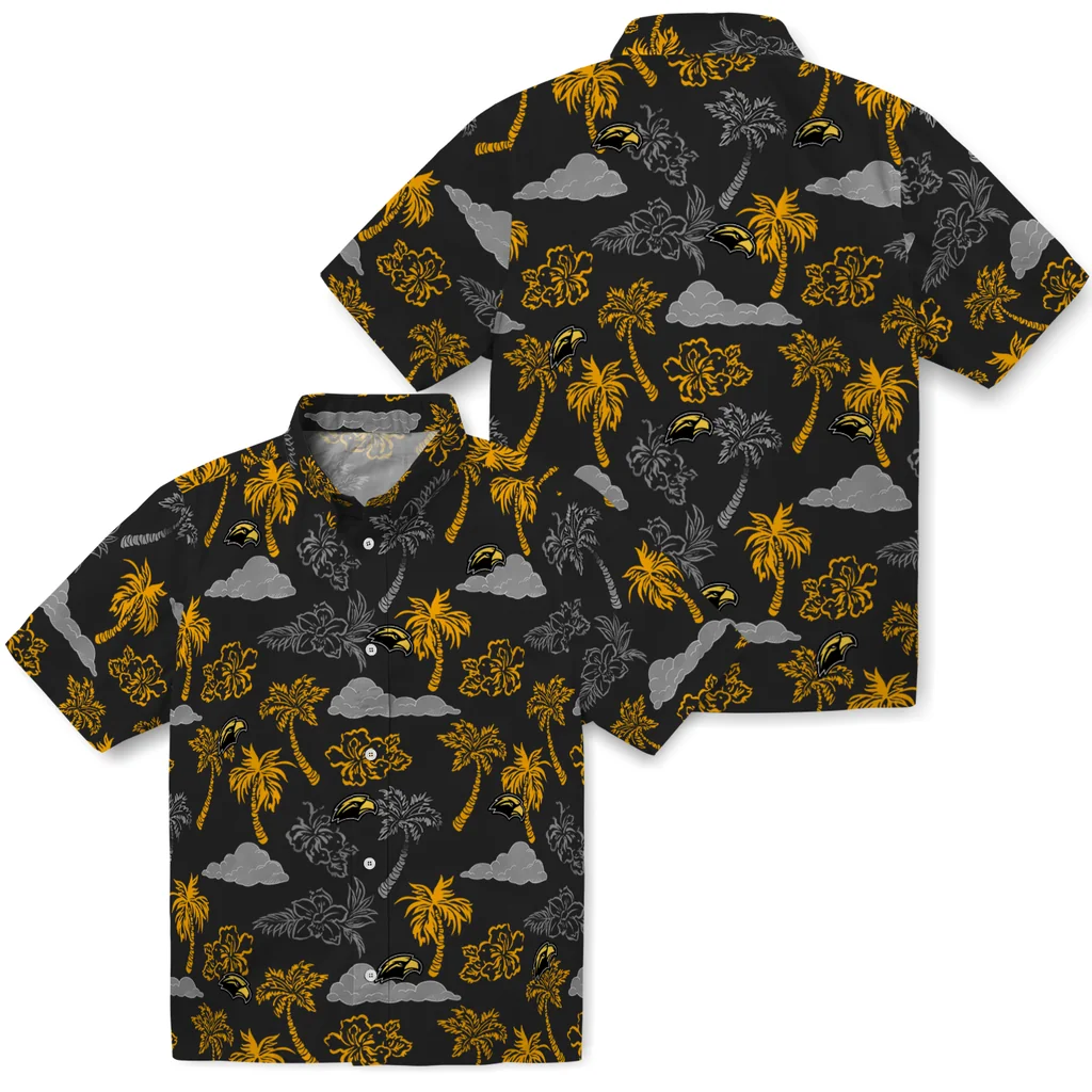 Southern Miss Golden Eagles Hawaiian Shirt - Palm And Clouds southern miss golden eagles palm and clouds black hawaiian shirts high quality