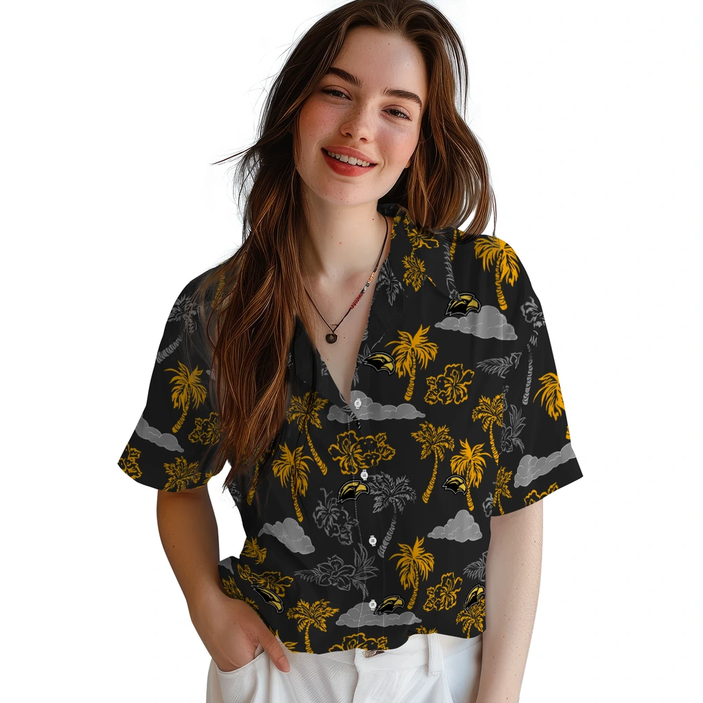 Southern Miss Golden Eagles Hawaiian Shirt - Palm And Clouds southern miss golden eagles palm and clouds black hawaiian shirts latest model