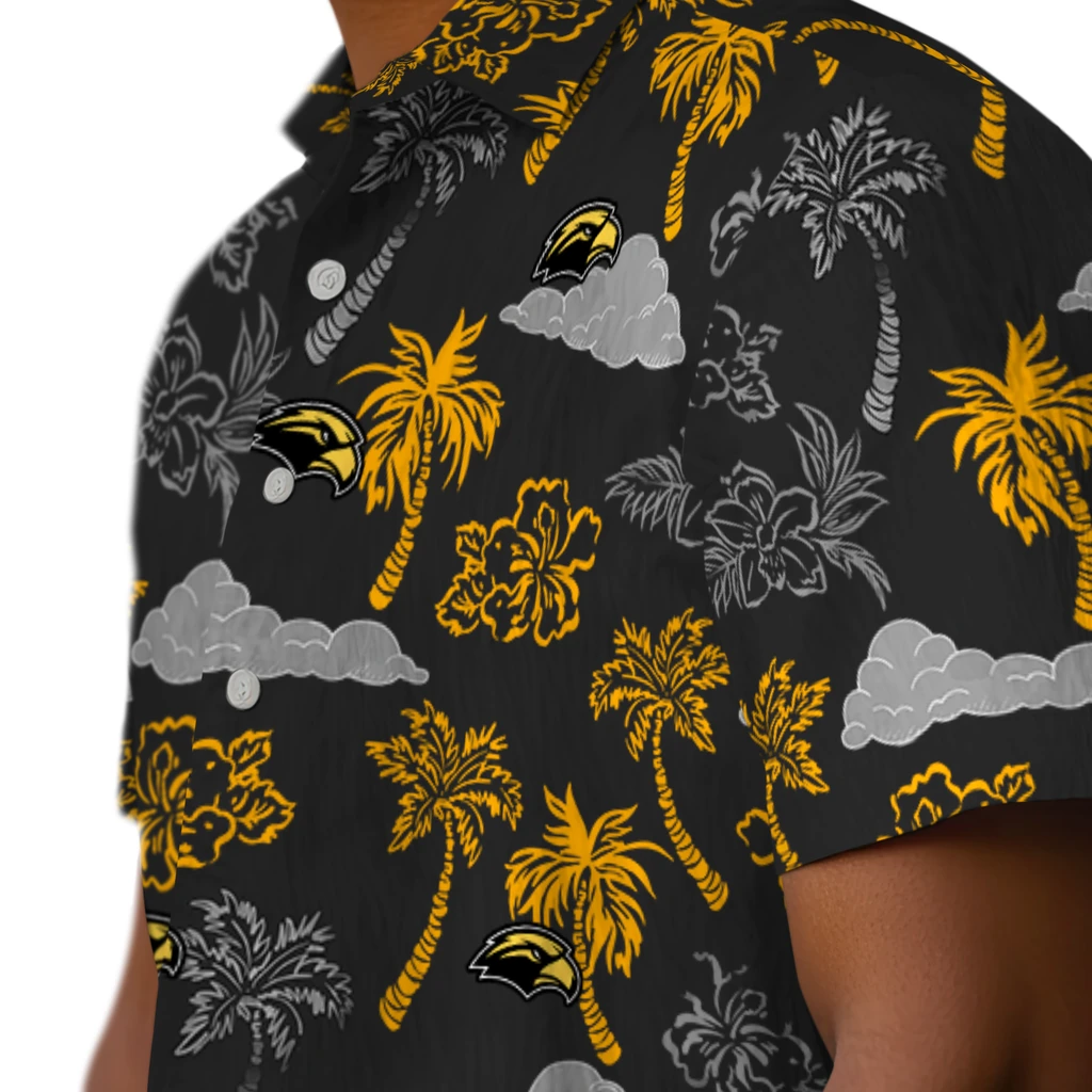 Southern Miss Golden Eagles Hawaiian Shirt - Palm And Clouds southern miss golden eagles palm and clouds black hawaiian shirts trendy