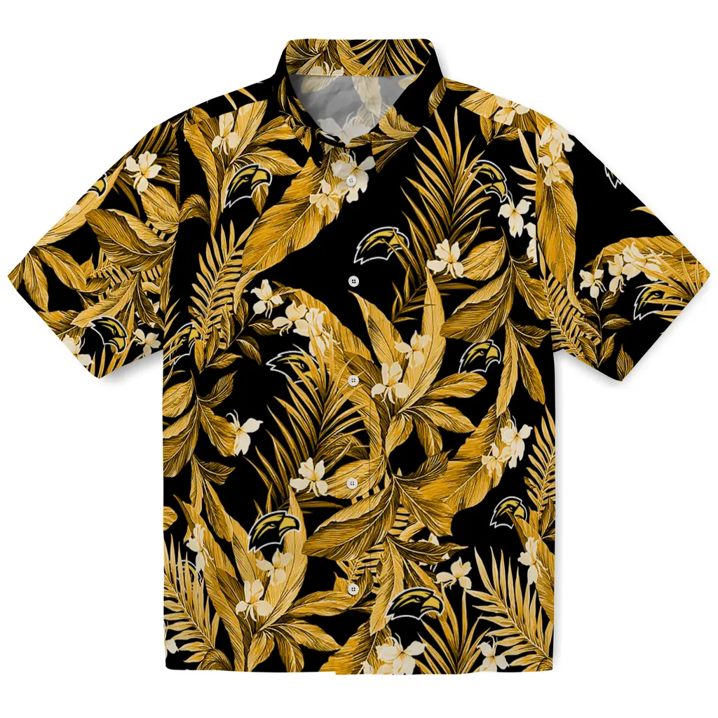 Southern Miss Golden Eagles Hawaiian Shirt - Palm Leaves southern miss golden eagles palm leaves black hawaiian shirts best selling
