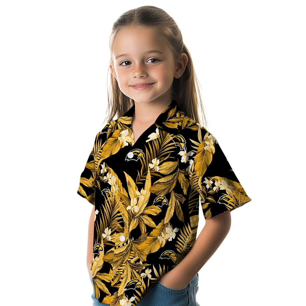 Southern Miss Golden Eagles Hawaiian Shirt - Palm Leaves southern miss golden eagles palm leaves black hawaiian shirts premium grade