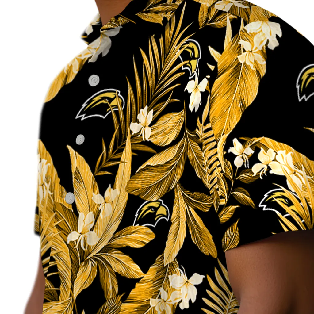 Southern Miss Golden Eagles Hawaiian Shirt - Palm Leaves southern miss golden eagles palm leaves black hawaiian shirts trendy