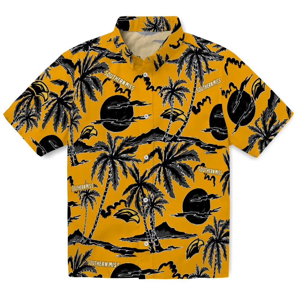 Southern Miss Golden Eagles Hawaiian Shirt - Palm Sunset southern miss golden eagles palm sunset hawaiian shirts best selling