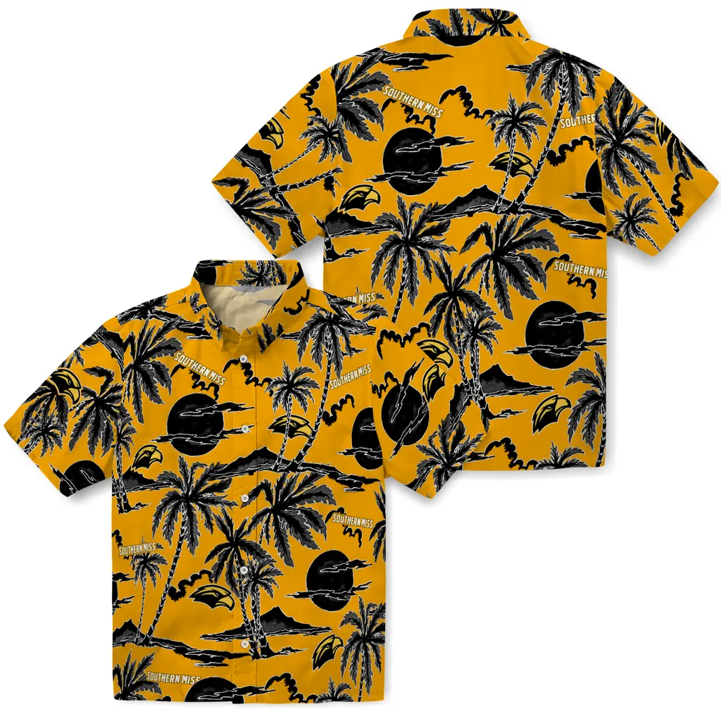 Southern Miss Golden Eagles Hawaiian Shirt - Palm Sunset southern miss golden eagles palm sunset hawaiian shirts high quality