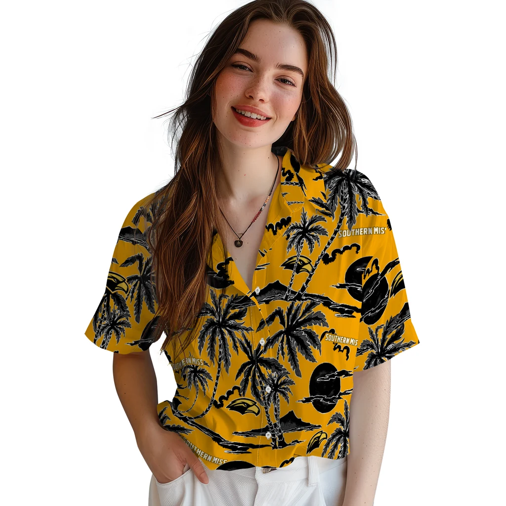 Southern Miss Golden Eagles Hawaiian Shirt - Palm Sunset southern miss golden eagles palm sunset hawaiian shirts latest model