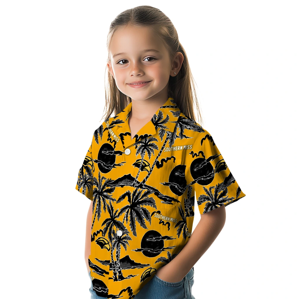 Southern Miss Golden Eagles Hawaiian Shirt - Palm Sunset southern miss golden eagles palm sunset hawaiian shirts premium grade