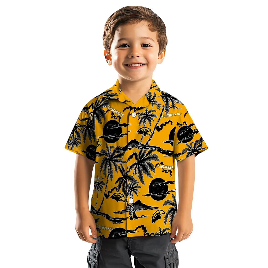 Southern Miss Golden Eagles Hawaiian Shirt - Palm Sunset southern miss golden eagles palm sunset hawaiian shirts top rated