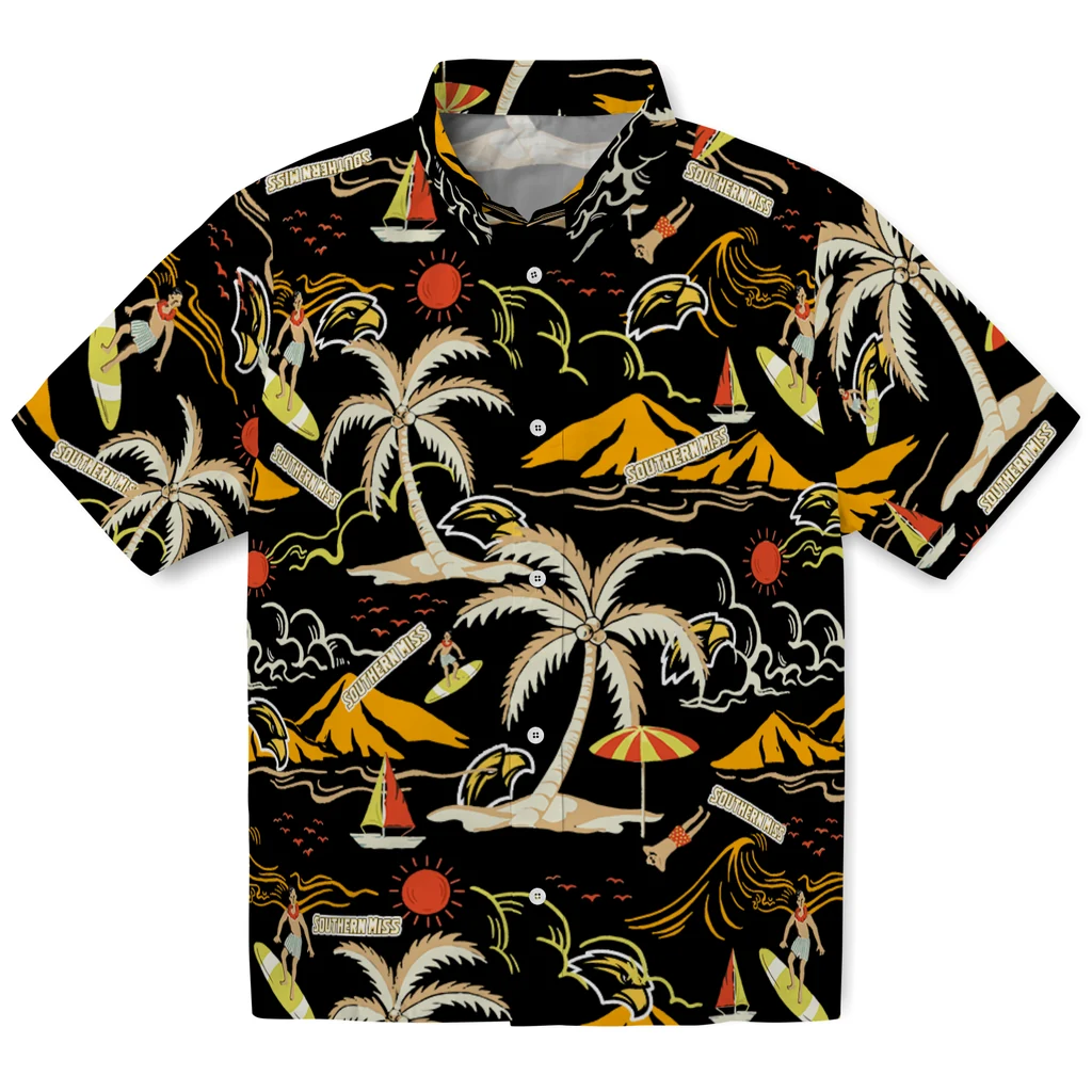 Southern Miss Golden Eagles Hawaiian Shirt - Palm Tree Island southern miss golden eagles palm tree island black hawaiian shirts best selling