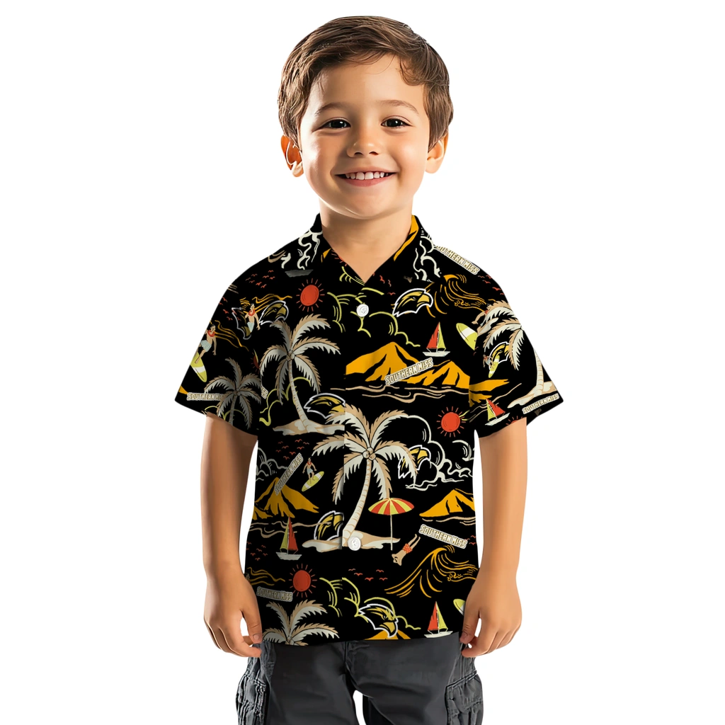 Southern Miss Golden Eagles Hawaiian Shirt - Palm Tree Island southern miss golden eagles palm tree island black hawaiian shirts top rated