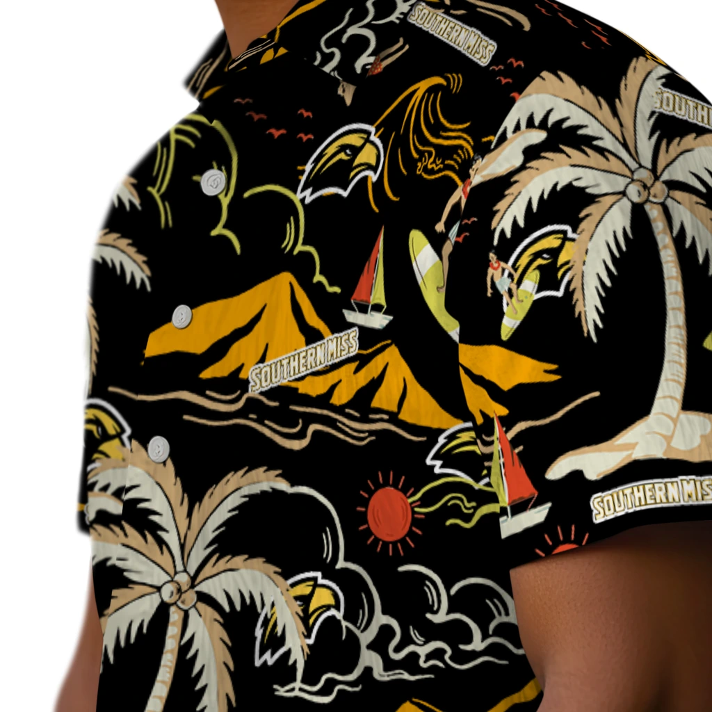 Southern Miss Golden Eagles Hawaiian Shirt - Palm Tree Island southern miss golden eagles palm tree island black hawaiian shirts trendy