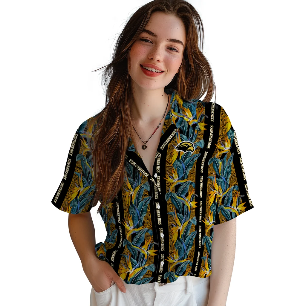 Southern Miss Golden Eagles Hawaiian Shirt - Paradise Vines southern miss golden eagles paradise vines black hawaiian shirts latest model