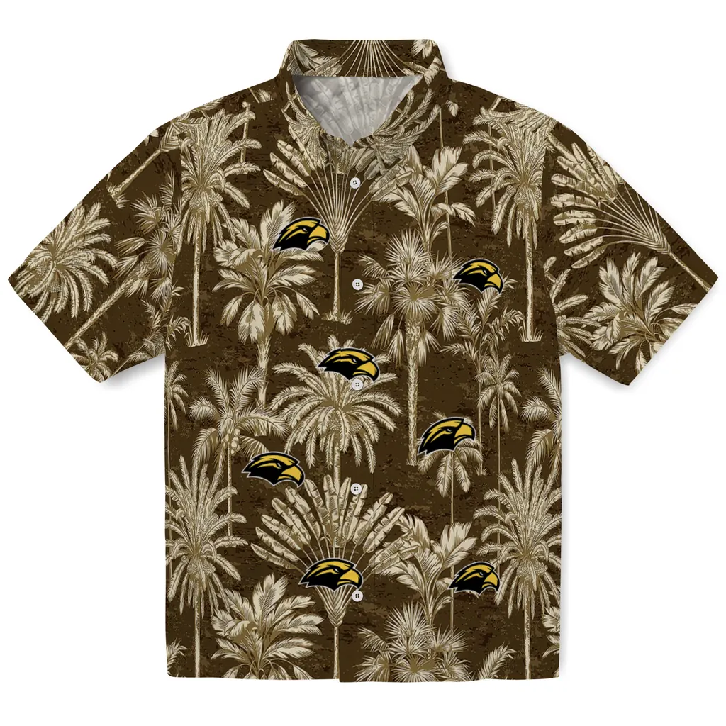 Southern Miss Golden Eagles Hawaiian Shirt - Vintage Palm Tree southern miss golden eagles palm shadows black hawaiian shirts best selling