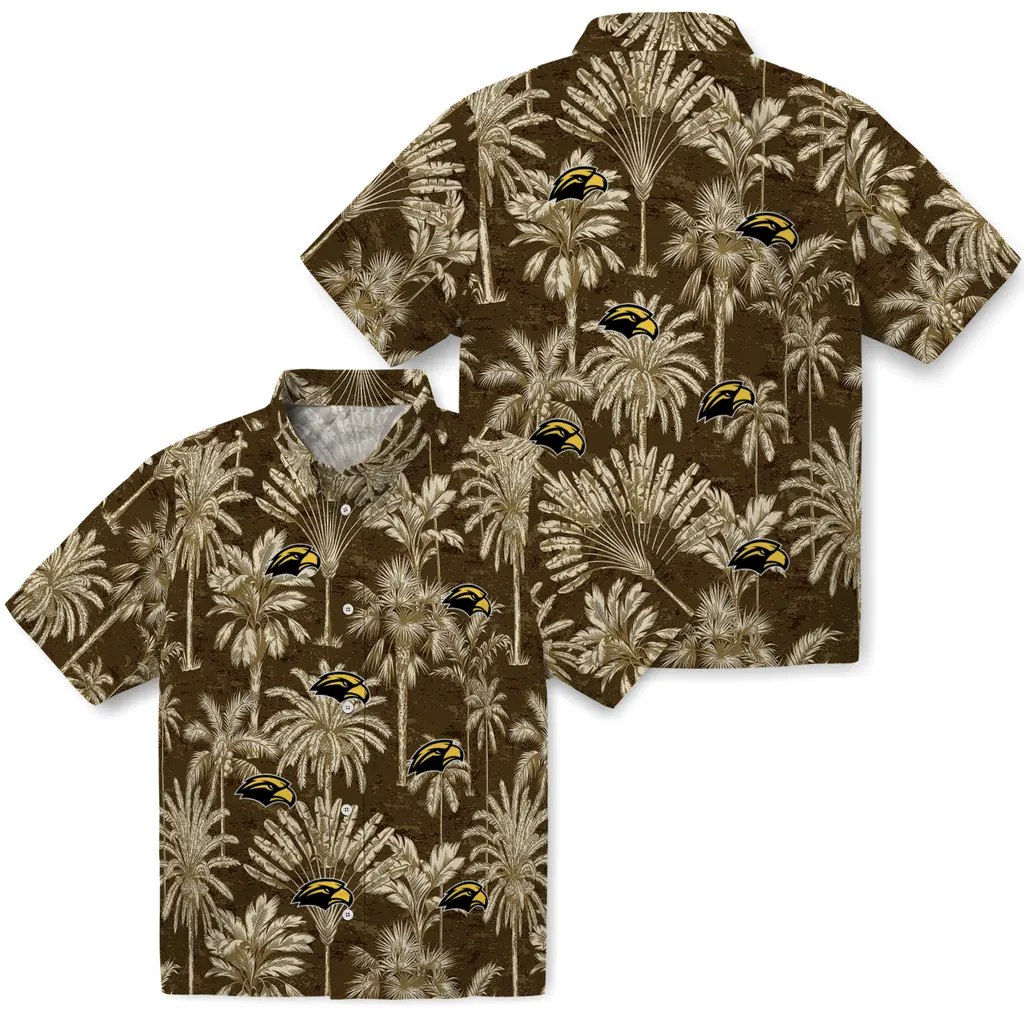 Southern Miss Golden Eagles Hawaiian Shirt - Vintage Palm Tree southern miss golden eagles palm shadows black hawaiian shirts high quality