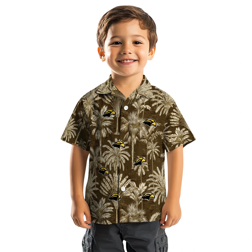 Southern Miss Golden Eagles Hawaiian Shirt - Vintage Palm Tree southern miss golden eagles palm shadows black hawaiian shirts top rated