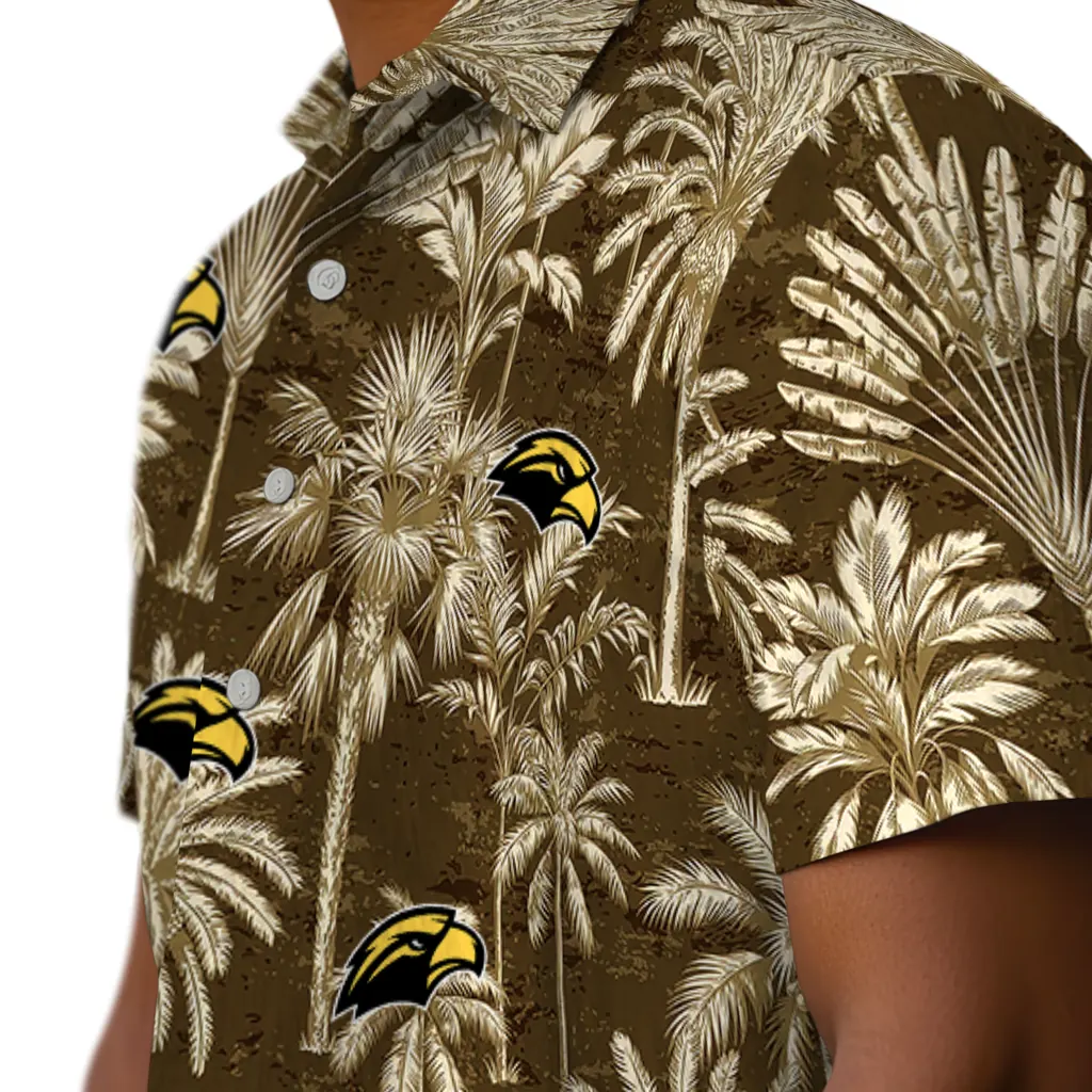 Southern Miss Golden Eagles Hawaiian Shirt - Vintage Palm Tree southern miss golden eagles palm shadows black hawaiian shirts trendy