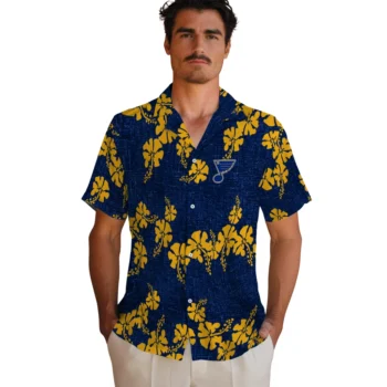 st louis blues hibiscus petals blue hawaiian shirts fashion forward
