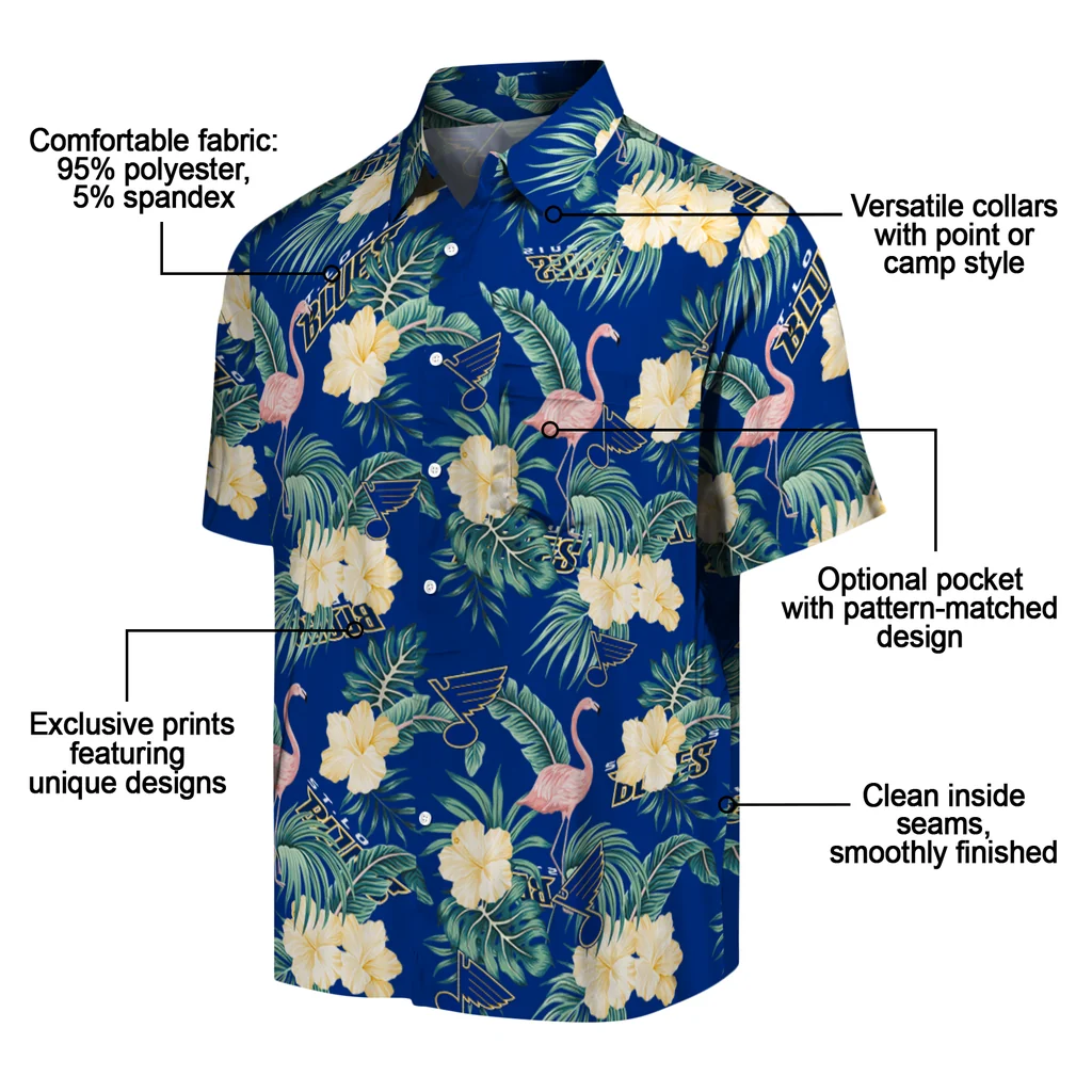 St. Louis Blues Hawaiian Shirt - Flamingo and Hibiscus st louis blues flamingo palms blue hawaiian shirts new arrival