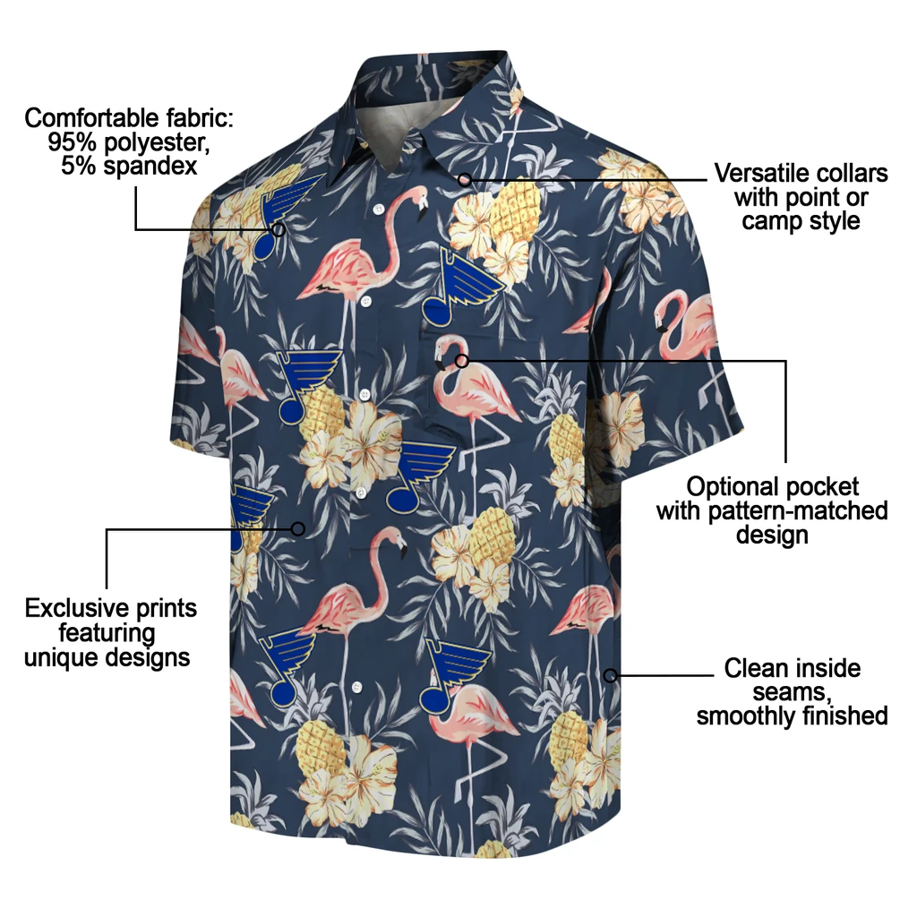 St. Louis Blues Hawaiian Shirt - Flamingo Hibiscus st louis blues flamingo hibiscus navy hawaiian shirts new arrival