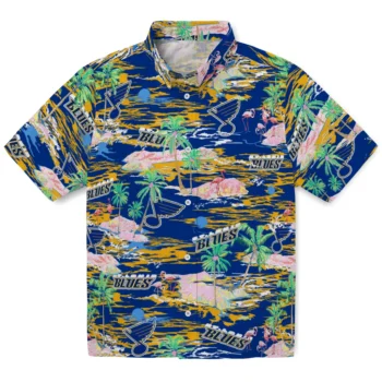 st louis blues flamingo retreat blue hawaiian shirts best selling