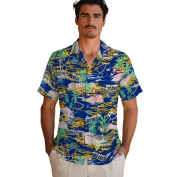 st louis blues flamingo retreat blue hawaiian shirts fashion forward