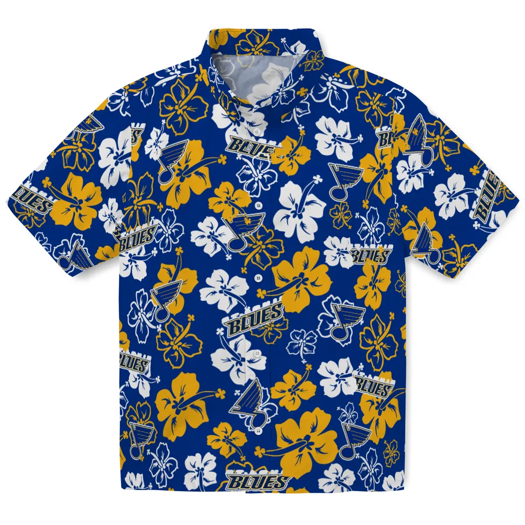 St. Louis Blues Hawaiian Shirt - Hibiscus Flower Design st louis blues hibiscus bloom blue hawaiian shirts best selling