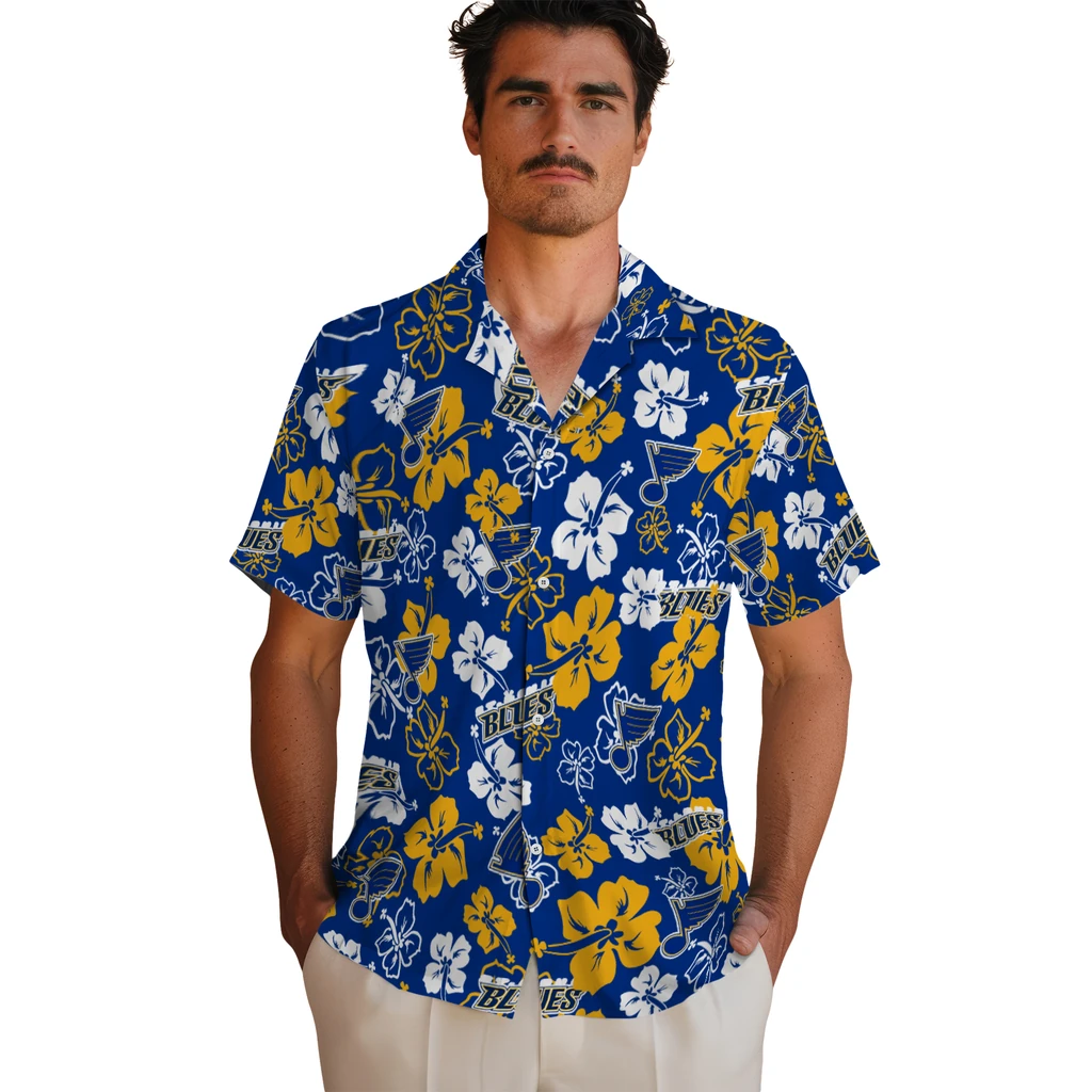 St. Louis Blues Hawaiian Shirt - Hibiscus Flower Design st louis blues hibiscus bloom blue hawaiian shirts fashion forward