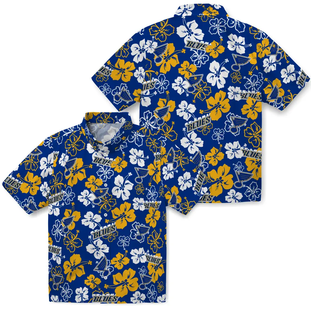 St. Louis Blues Hawaiian Shirt - Hibiscus Flower Design st louis blues hibiscus bloom blue hawaiian shirts high quality