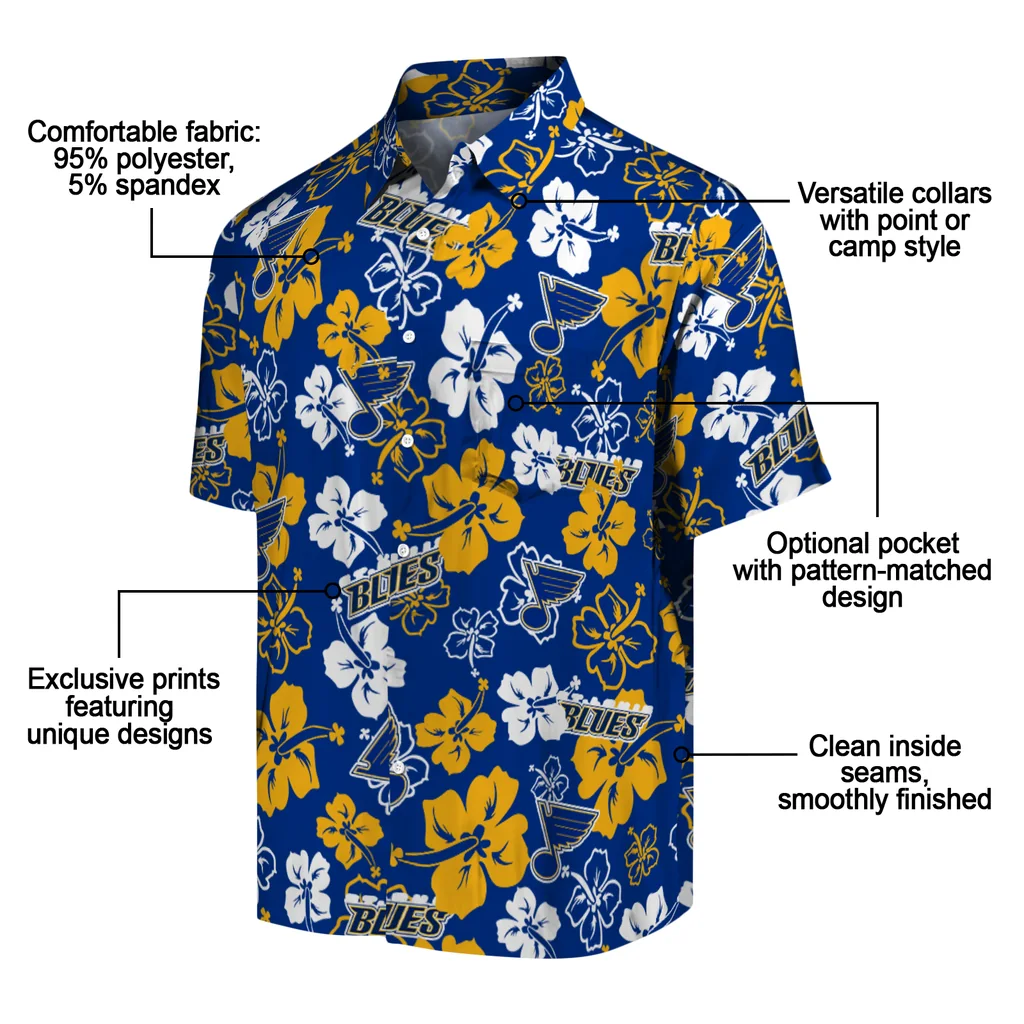 St. Louis Blues Hawaiian Shirt - Hibiscus Flower Design st louis blues hibiscus bloom blue hawaiian shirts new arrival