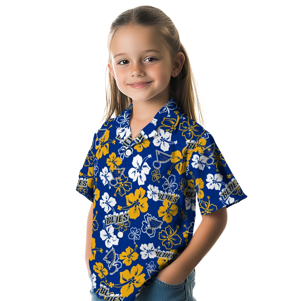 St. Louis Blues Hawaiian Shirt - Hibiscus Flower Design st louis blues hibiscus bloom blue hawaiian shirts premium grade