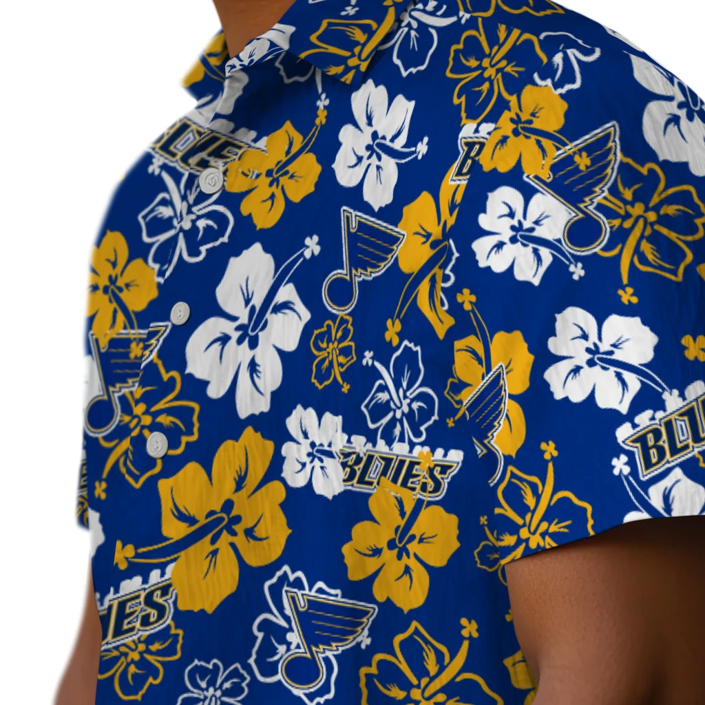 St. Louis Blues Hawaiian Shirt - Hibiscus Flower Design st louis blues hibiscus bloom blue hawaiian shirts trendy